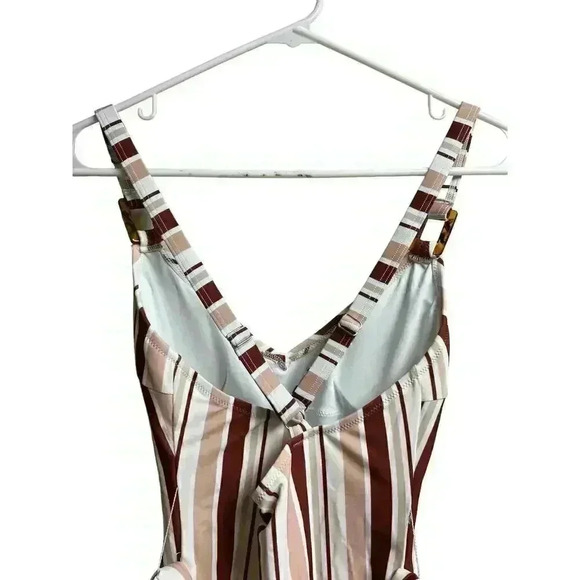 Cupshe Women's One Piece Swimsuit V-neck Striped Belted Medium New - Picture 8 of 9